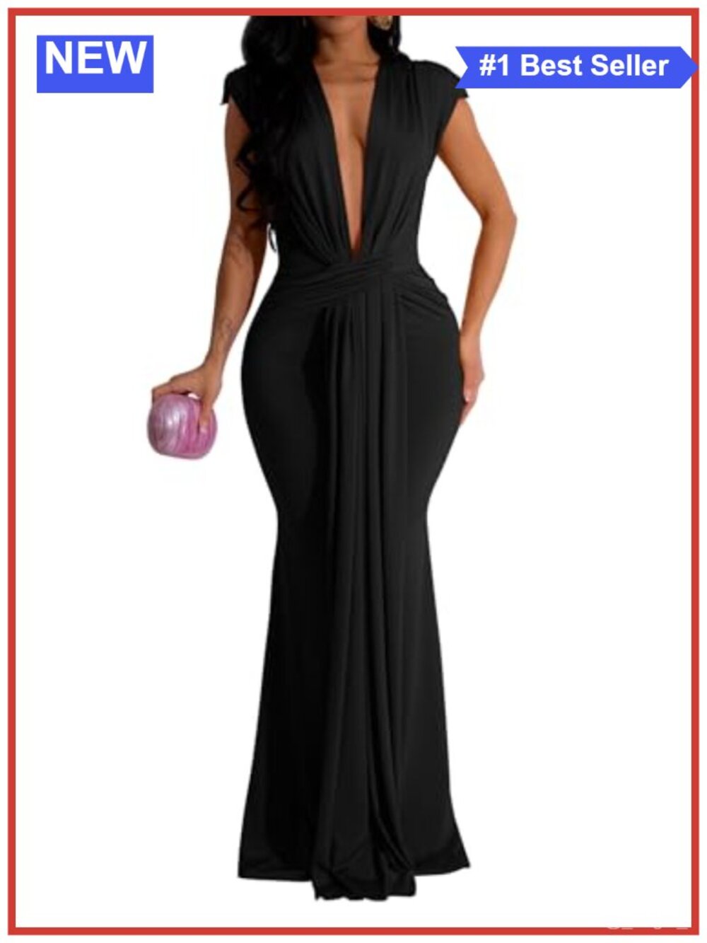Sleeveless Bodycon Maxi Dress Deep V Neck Twist Waist